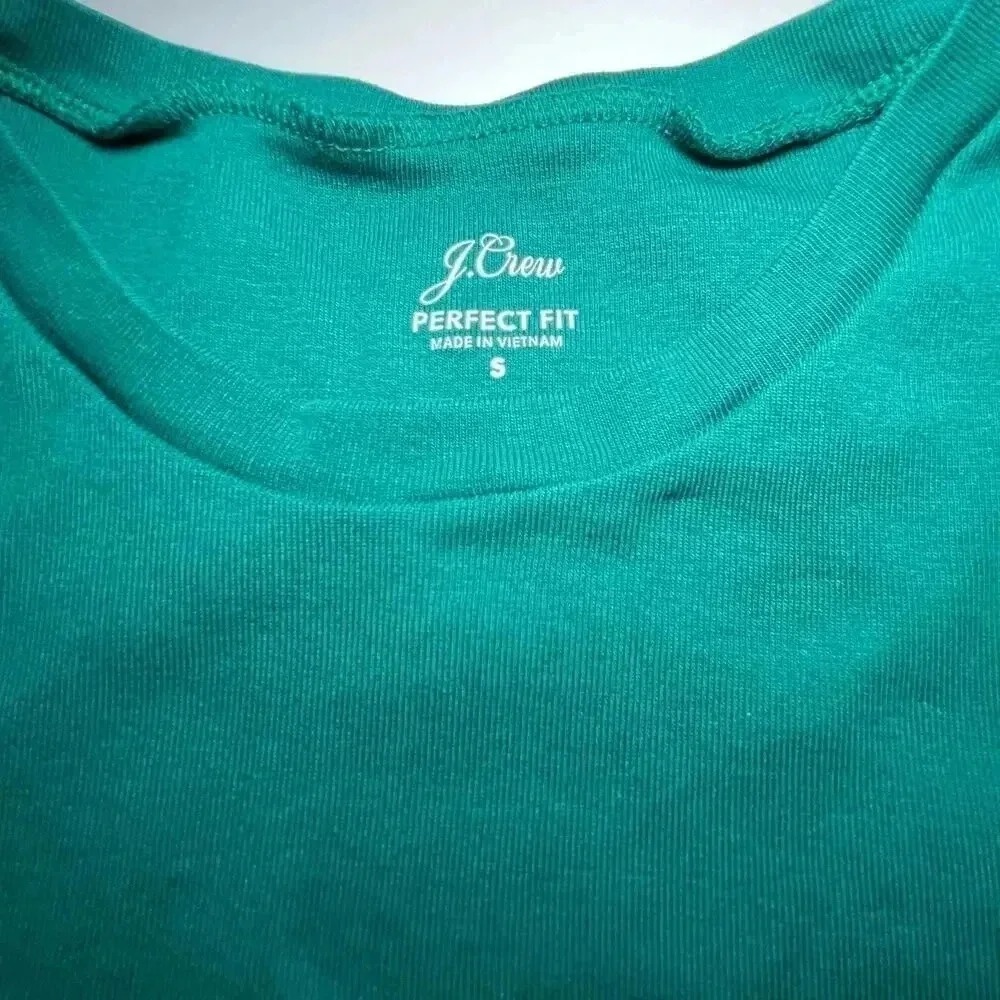 J Crew Women Small Perfect Fit  Tee Teal Green Cotton Long Sleeve Layer‎ Classic